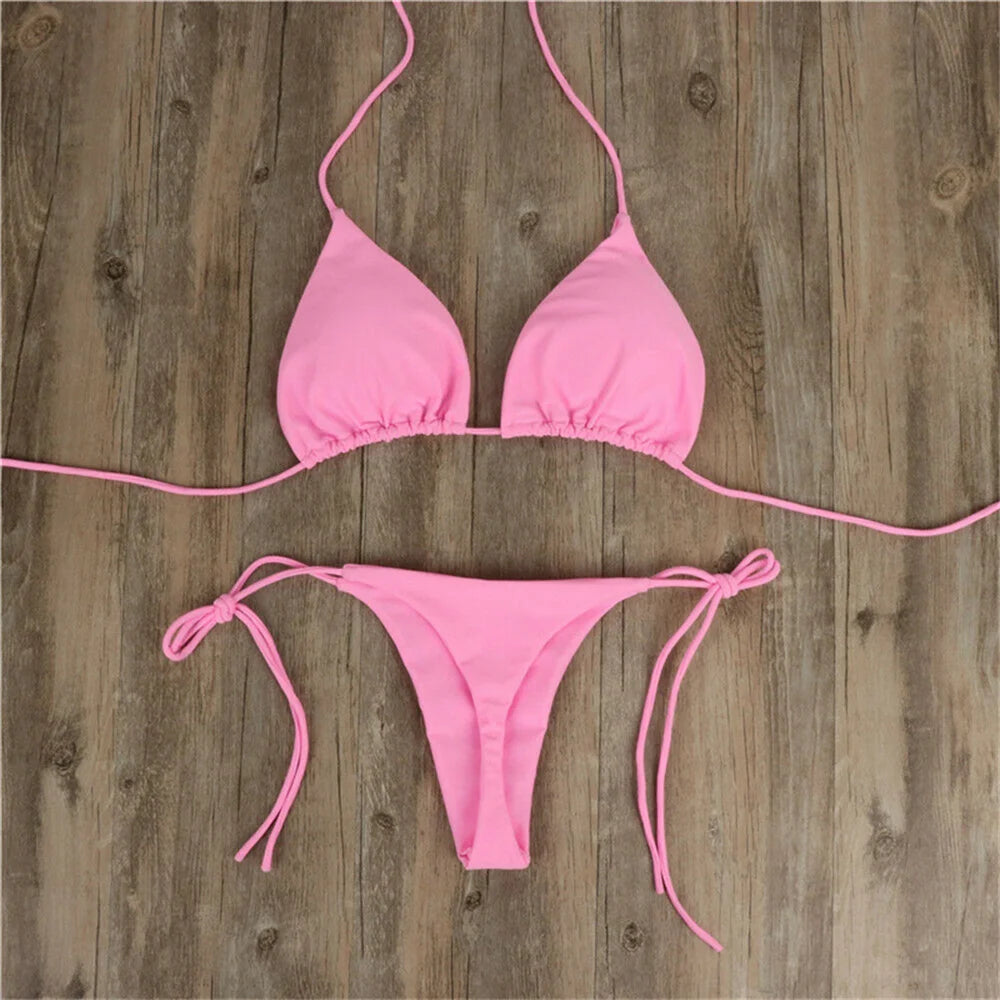 Sexy Pink Bandage Bikini Set