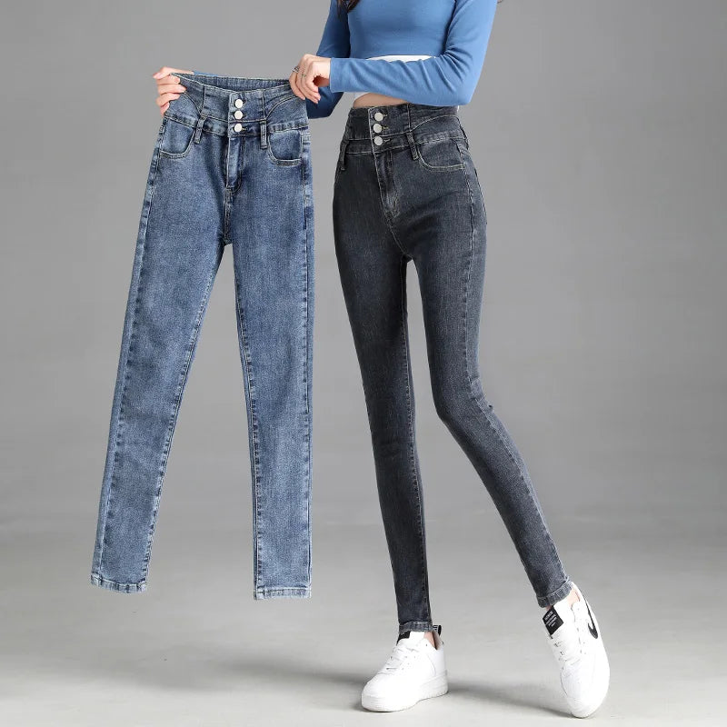 Y2k Leggings Jeans Women Velvet Thicken Warm Pencil Pants Casual High Waist Female Korean Thermal Straight Skinny Denim Trousers - Amazing G