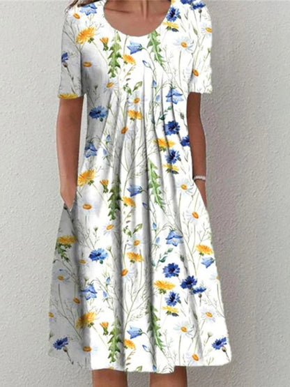 Elegant Printed Women’s Dress  Casual Mid Calf