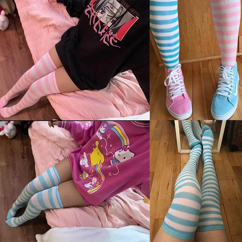 Color Striped Over Knee Socks