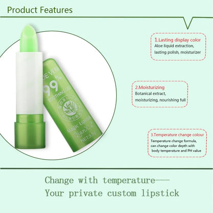 New Natural ALOE VERA Temperature Change Color Jelly Lipstick Long Lasting Moisturizing Lip Makeup Lip Balm Lip Gloss