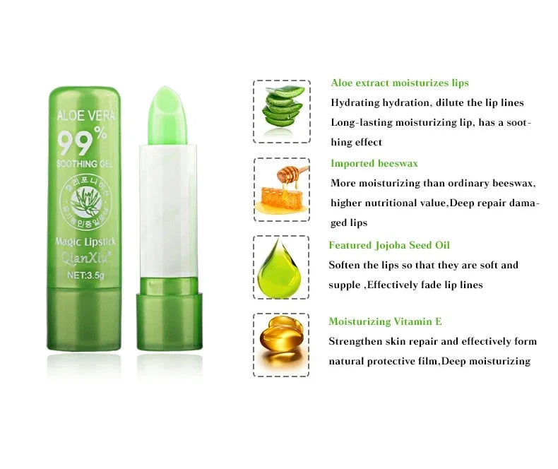 New Natural ALOE VERA Temperature Change Color Jelly Lipstick Long Lasting Moisturizing Lip Makeup Lip Balm Lip Gloss