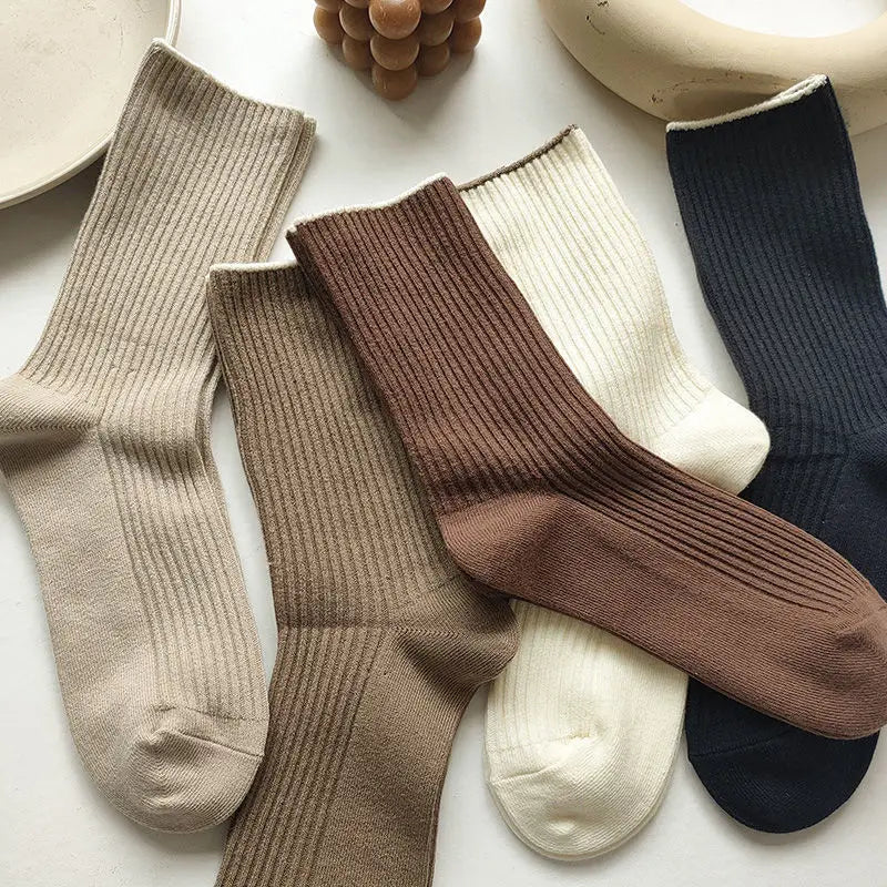 5 Pairs of Japanese Casual Cotton Socks for Women