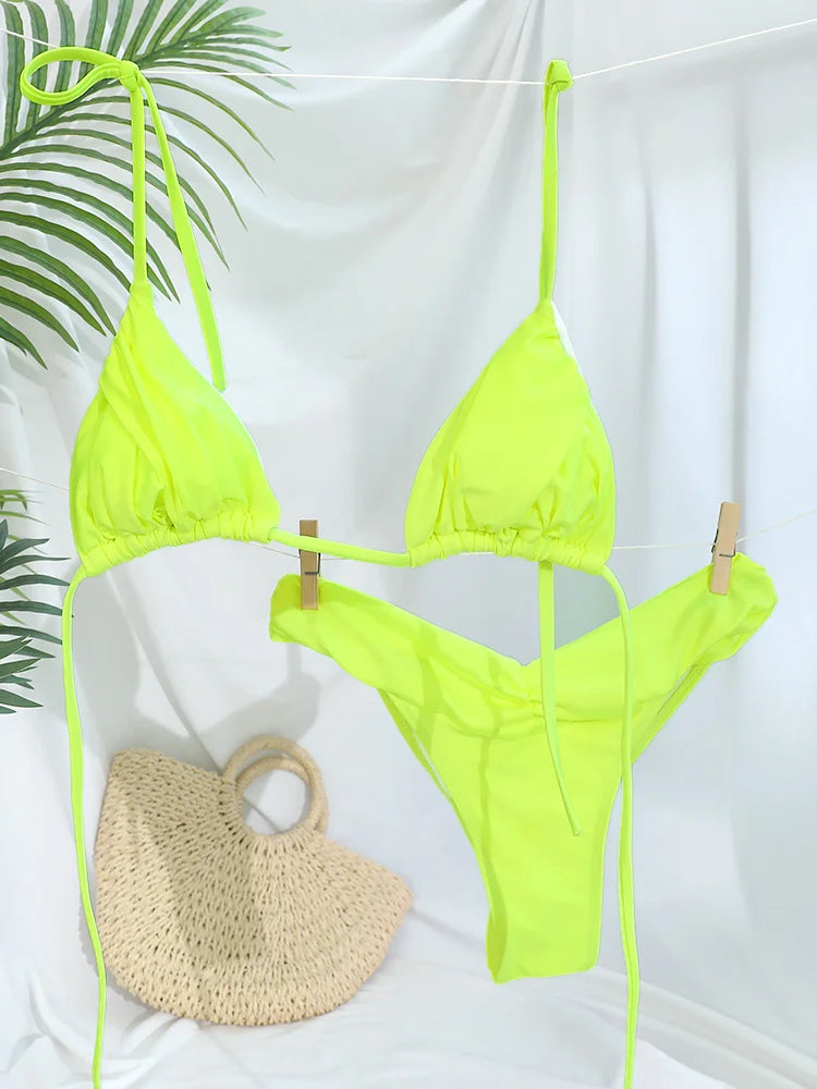 Sexy Pleated Brazilian Bikini Set – Micro Triangle Swimsuit for Women