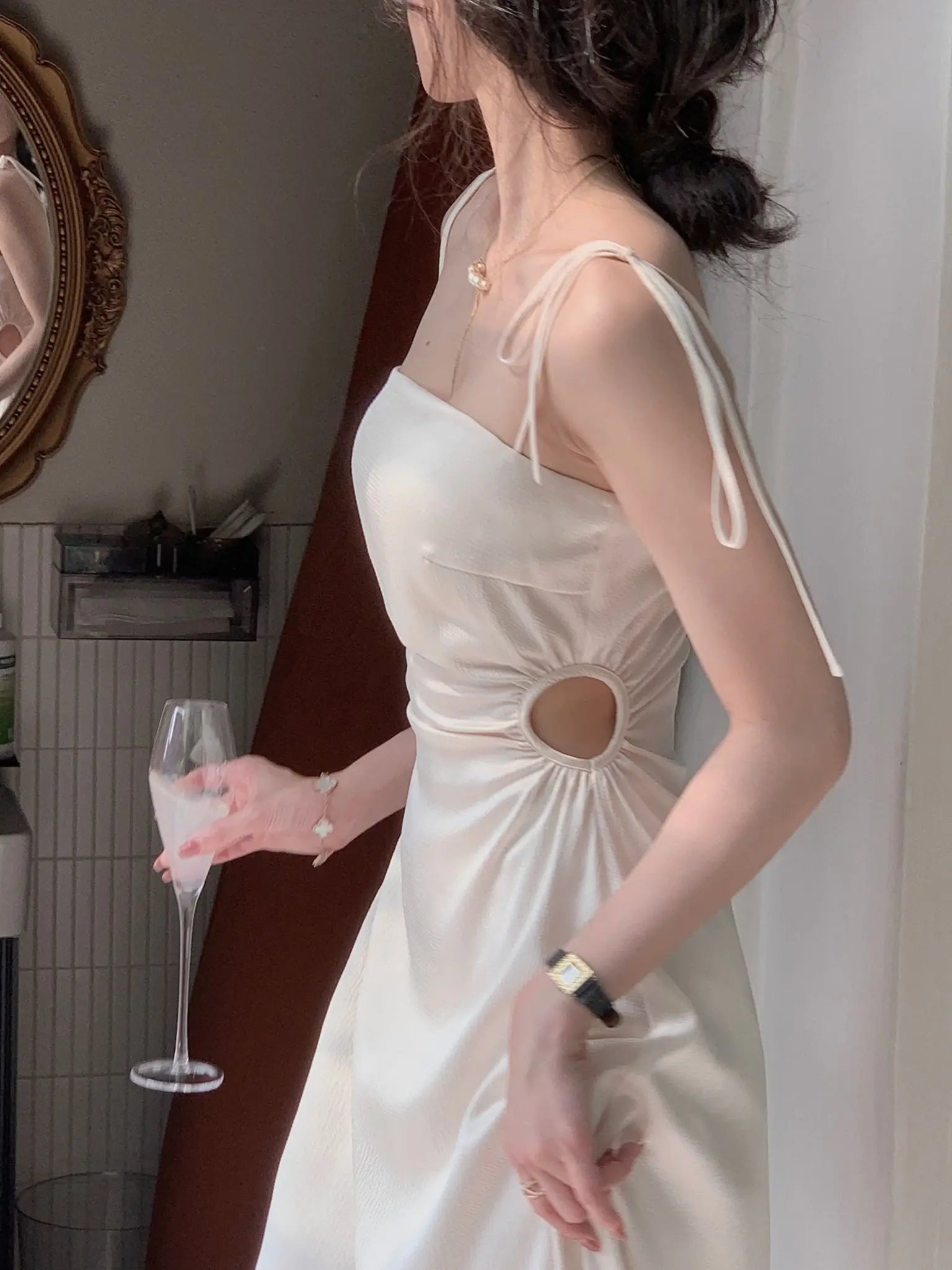 Summer Women’s Spaghetti Strap Elegant Midi Satin Dress