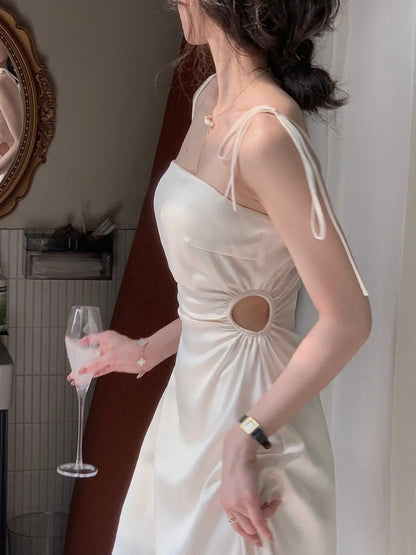 Summer Women’s Spaghetti Strap Elegant Midi Satin Dress