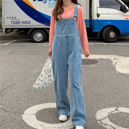 S-5XL Women Denim Overalls Korean Style Loose Wide Leg Jeans Oversized Straight Jumpsuit 2023 New Spring Autumn Strap Trousers