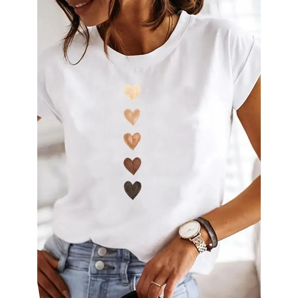 Love Heart Print Summer T-Shirt for Women