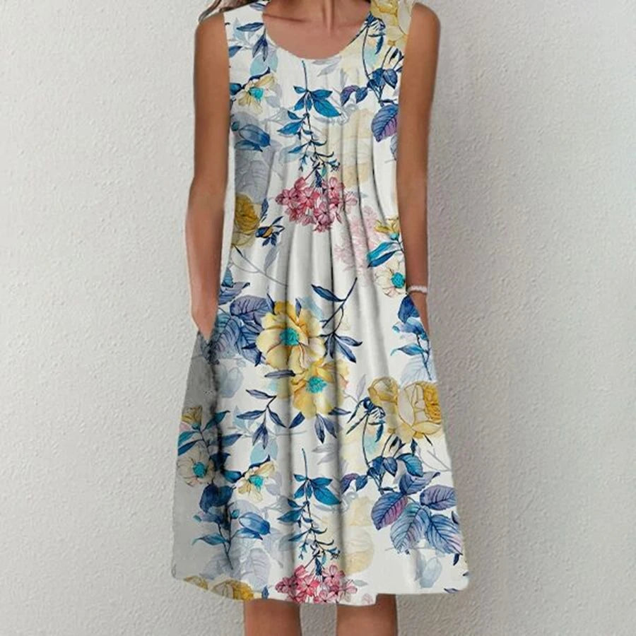 Elegant Printed Women’s Dress  Casual Mid Calf