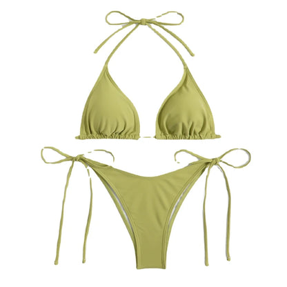 Sexy Thong Solid Color Bikini Set