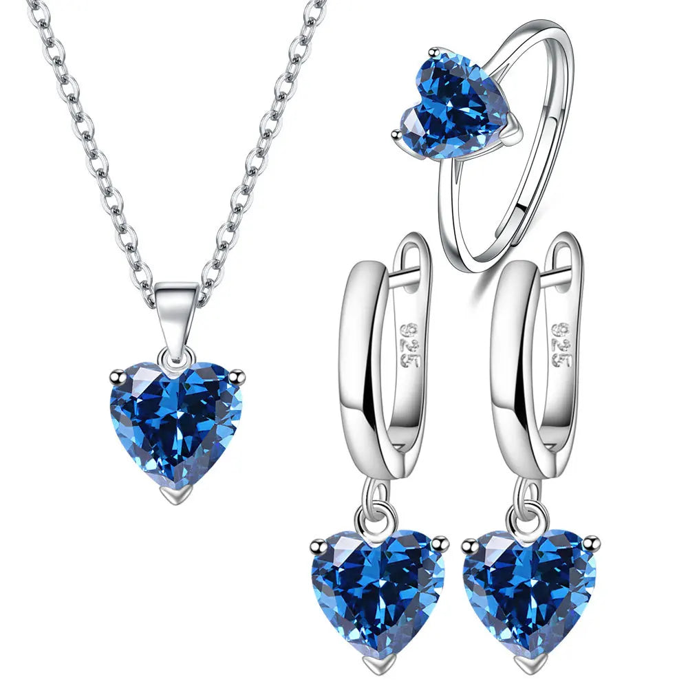 925 Sterling Silver Heart Zircon Jewelry Set for Women