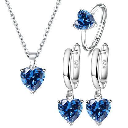 925 Sterling Silver Heart Zircon Jewelry Set for Women