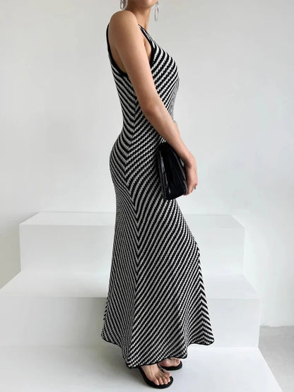 Temperament Striped Sleeveless Dress for Women