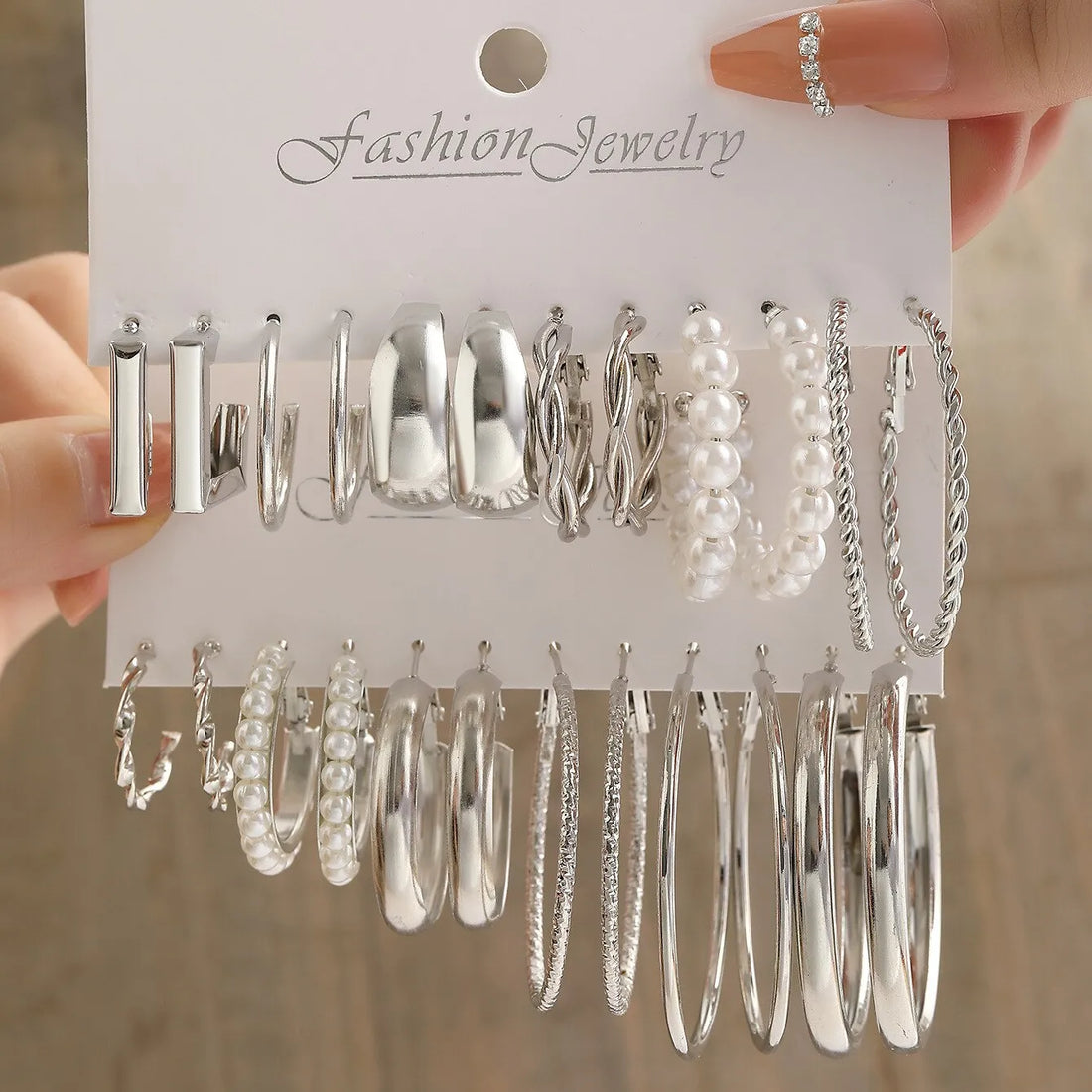 Elegant 12-Pair Silver Alloy Earrings Set