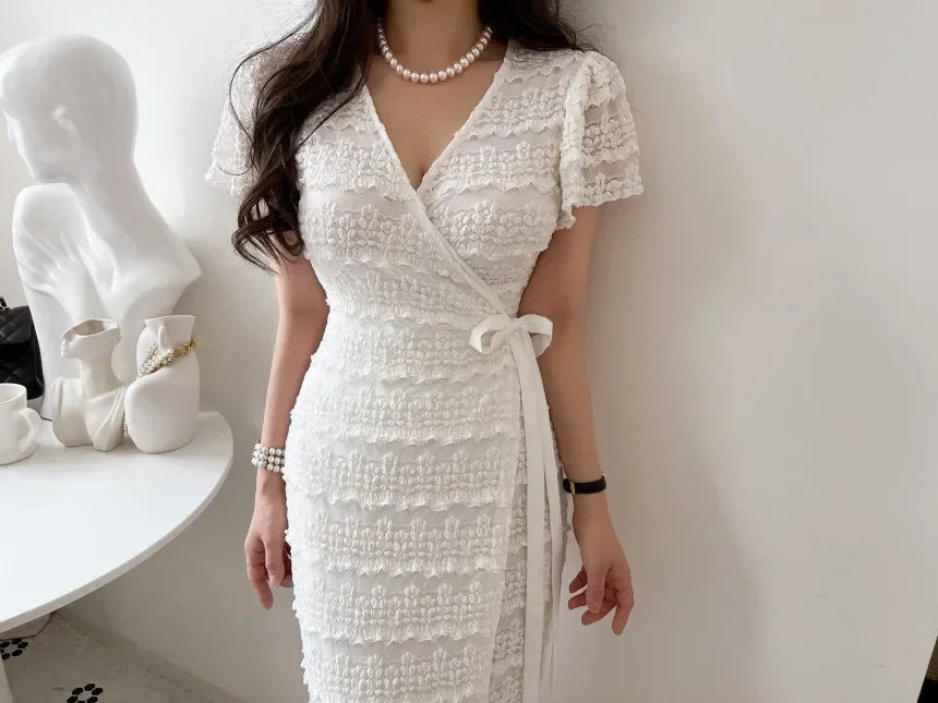 New Korean Fashion V-neck Lace Dress for Women