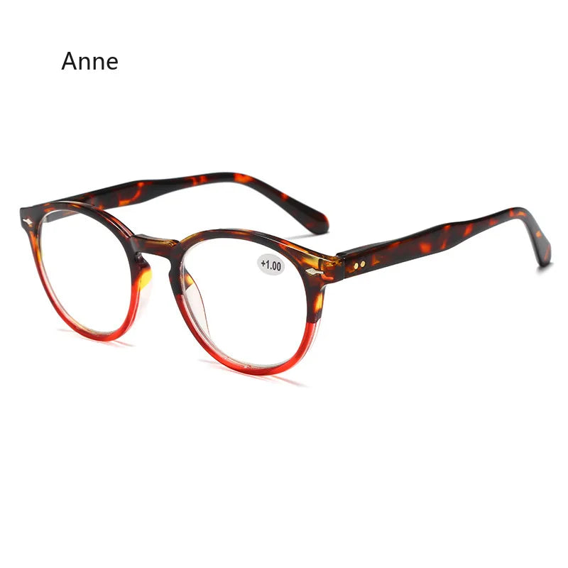 Round Plastic Hinge Floral Printed Anti-Blue Light Reading Glasses for Women