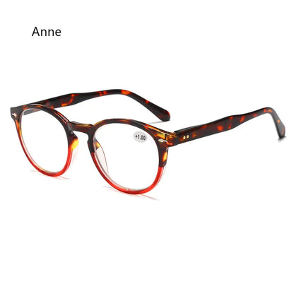 Round Plastic Hinge Floral Printed Anti-Blue Light Reading Glasses for Women