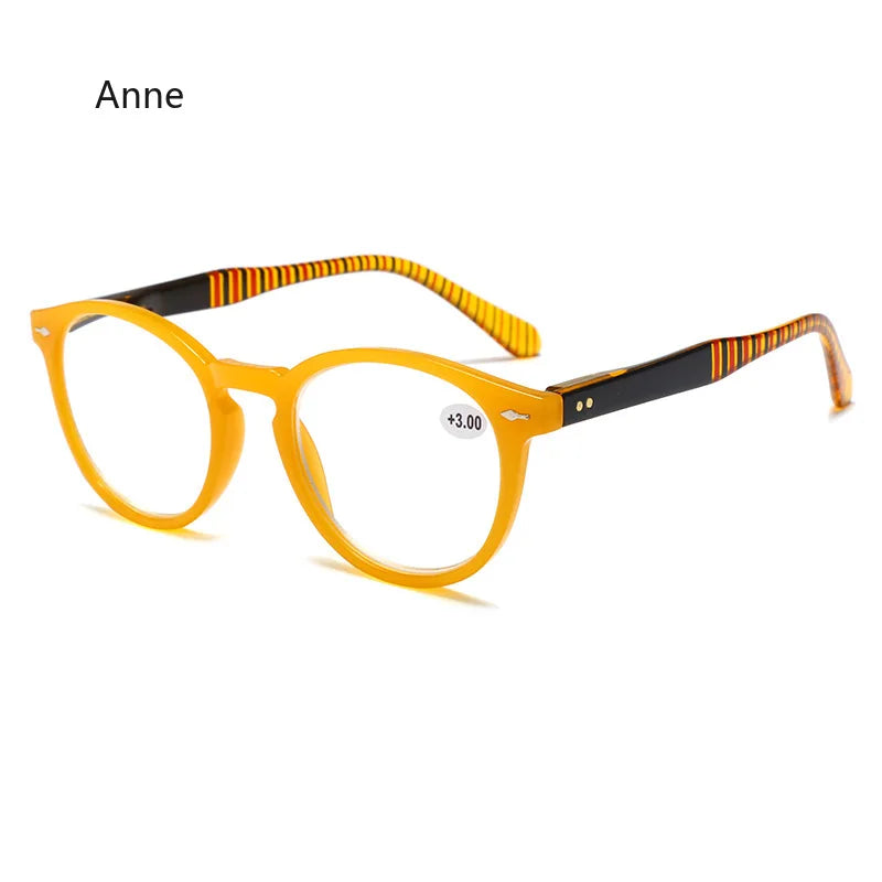 Round Plastic Hinge Floral Printed Anti-Blue Light Reading Glasses for Women