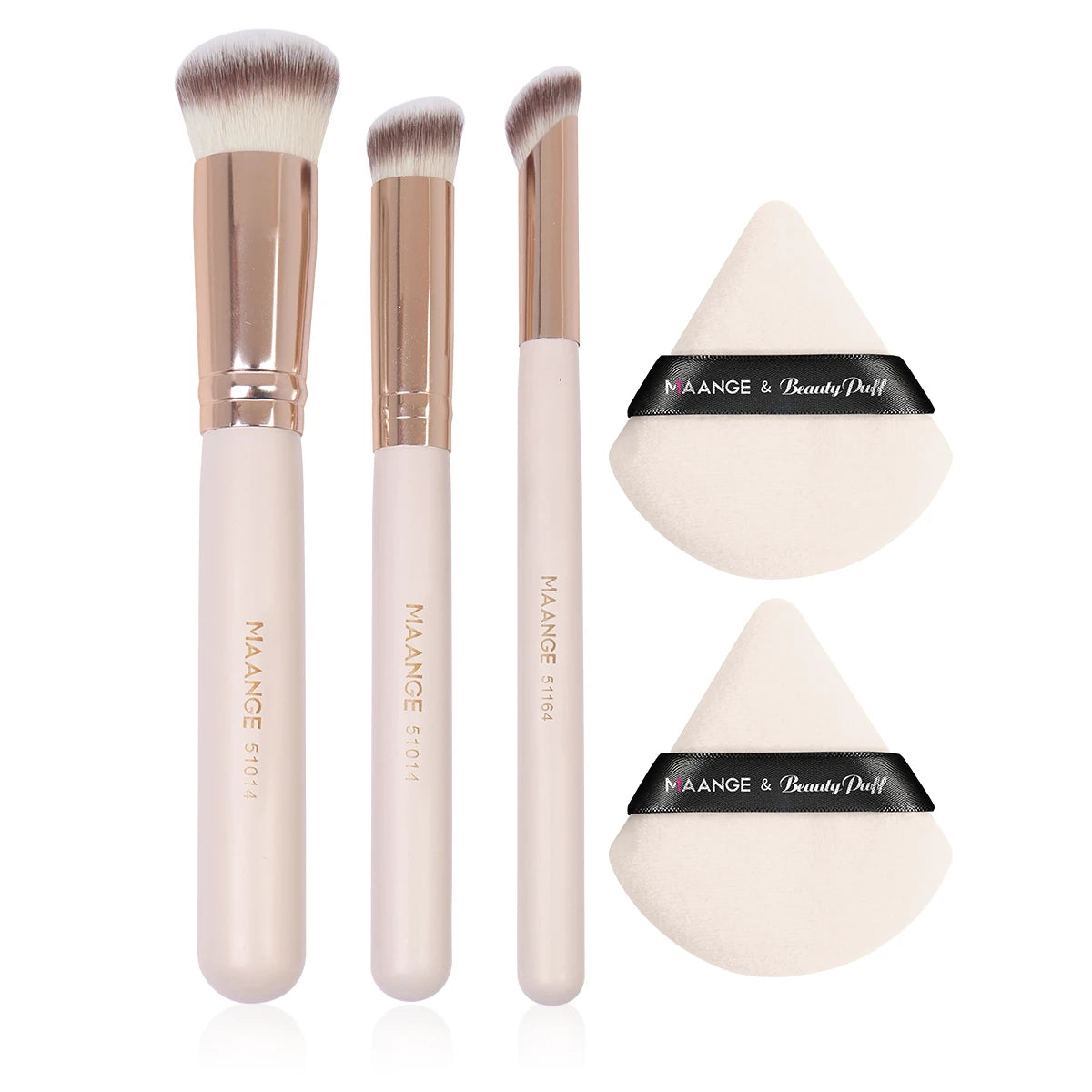 3Pcs Makeup Brush Set with 2Pcs Triangle Powder Puff