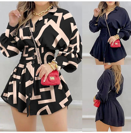 Casual Print Long Sleeve Mini Dress