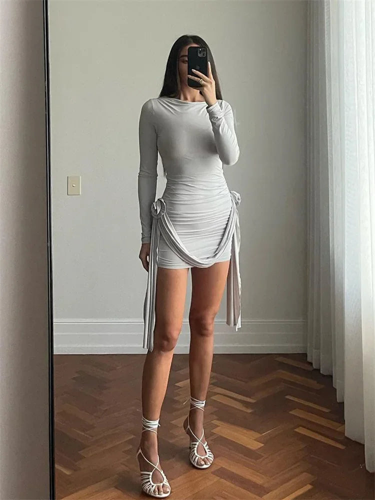Pleated Long Sleeve Mini Dress
