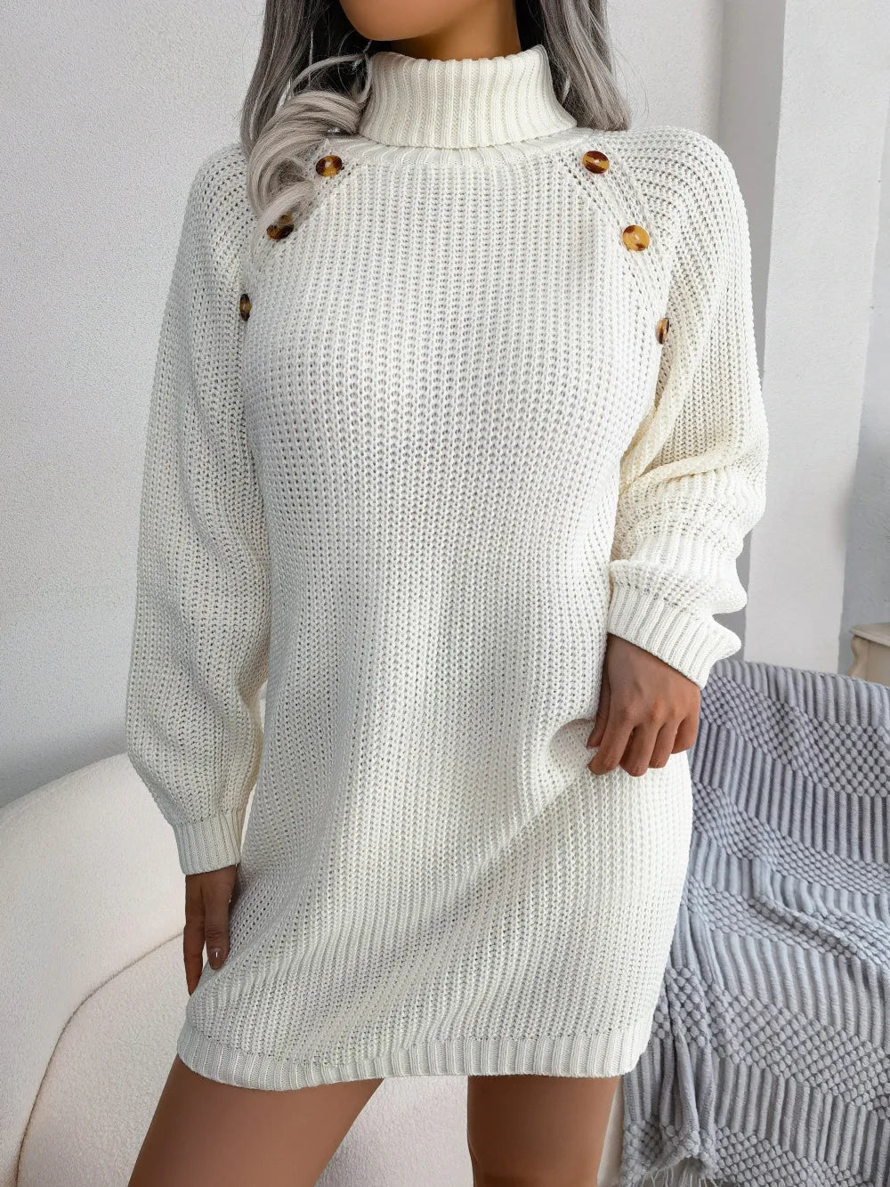 Slim Turtleneck Sweater Dress – Cozy Knit for Fall &amp; Winter Fashion