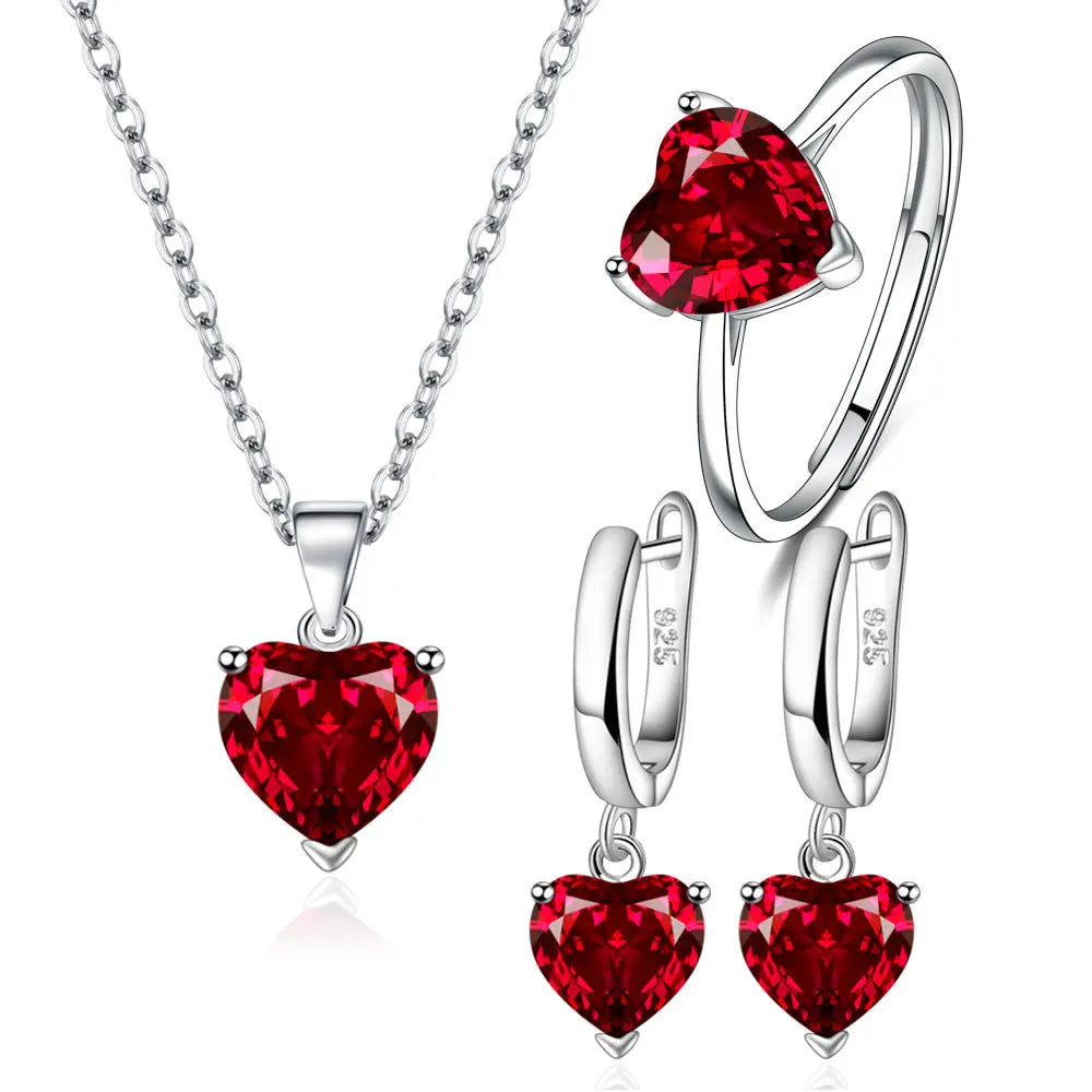 925 Sterling Silver Heart Zircon Jewelry Set for Women