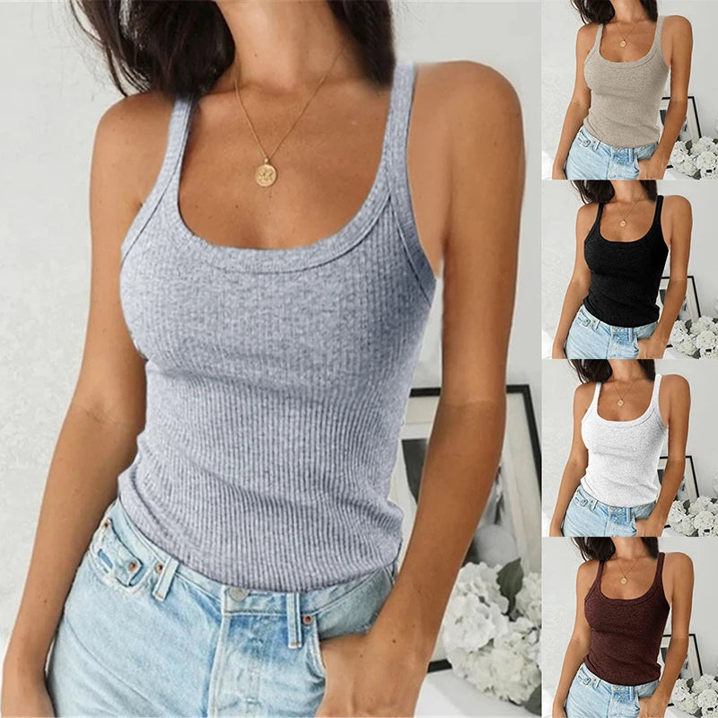 O Neck Summer Knit Vest Sleeveless Women Sexy Basic T-Shirt