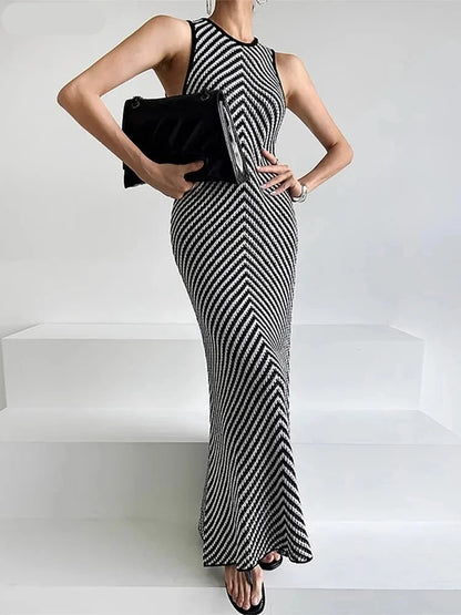 Temperament Striped Sleeveless Dress for Women