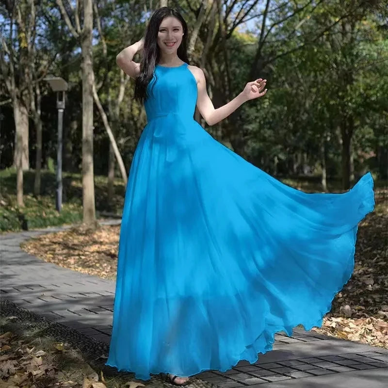 New Summer Chiffon Extra Long Large Swing Dress for Women