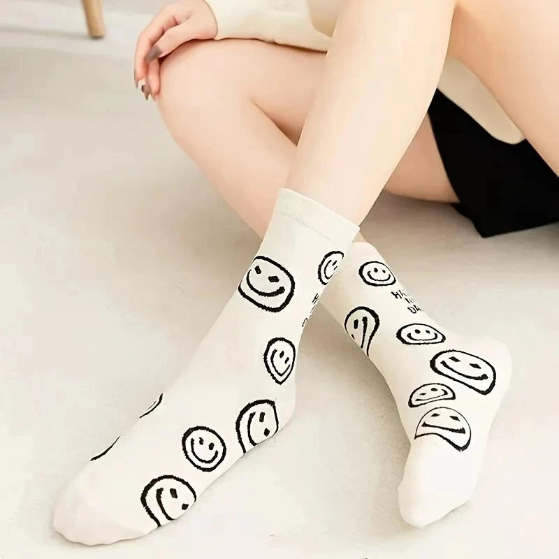 5 Pairs Happy Face Crew Socks