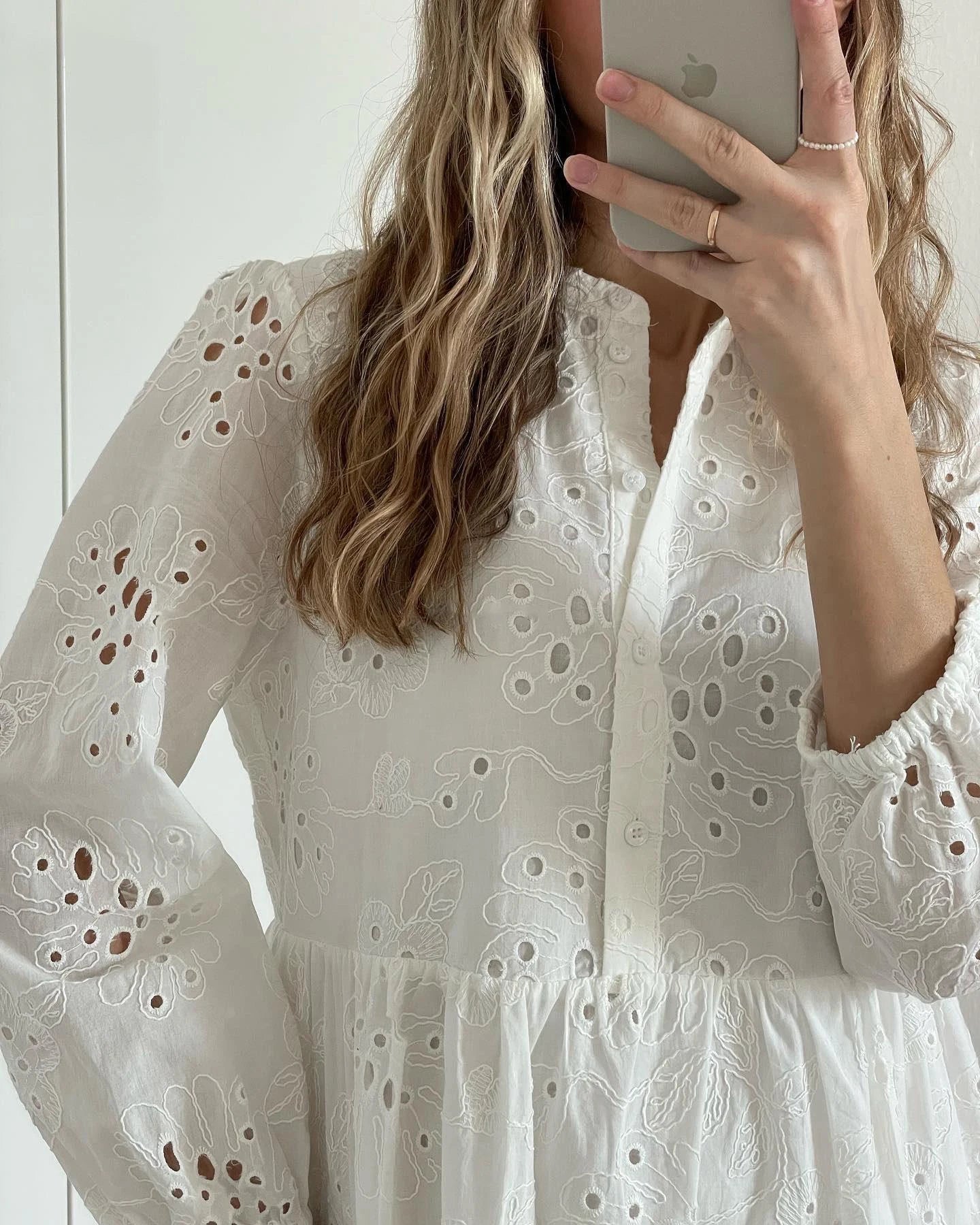 New Women Elegant Embroidered Lace White Female Splicing Dress Floral Hollow Out Loose Casual Party Vestidos