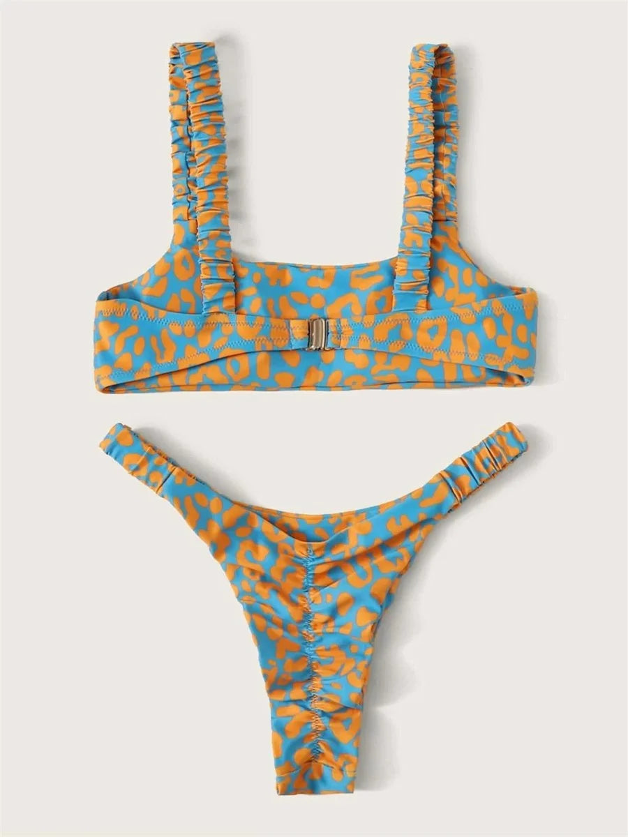 Sexy Micro Bikini  Orange Leopard Push Up