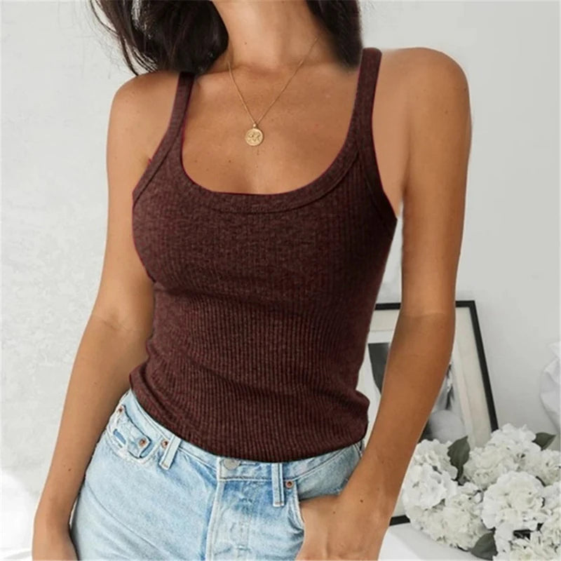 O Neck Summer Knit Vest Sleeveless Women Sexy Basic T-Shirt