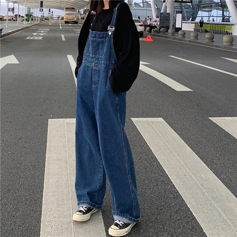 S-5XL Women Denim Overalls Korean Style Loose Wide Leg Jeans Oversized Straight Jumpsuit 2023 New Spring Autumn Strap Trousers