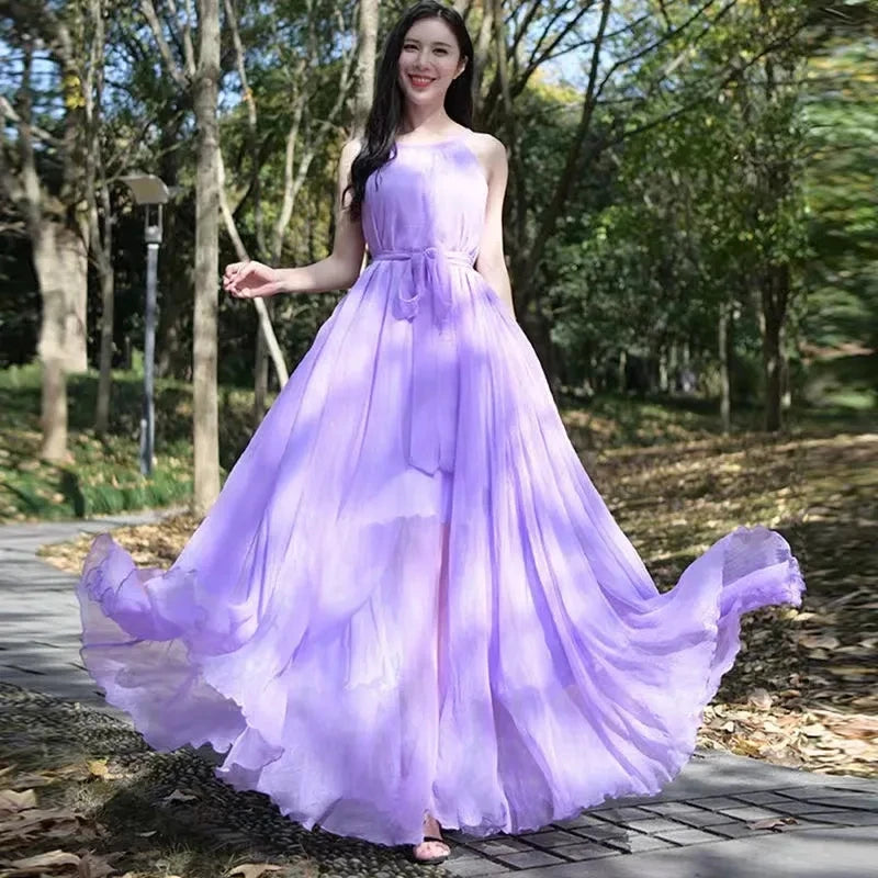 New Summer Chiffon Extra Long Large Swing Dress for Women