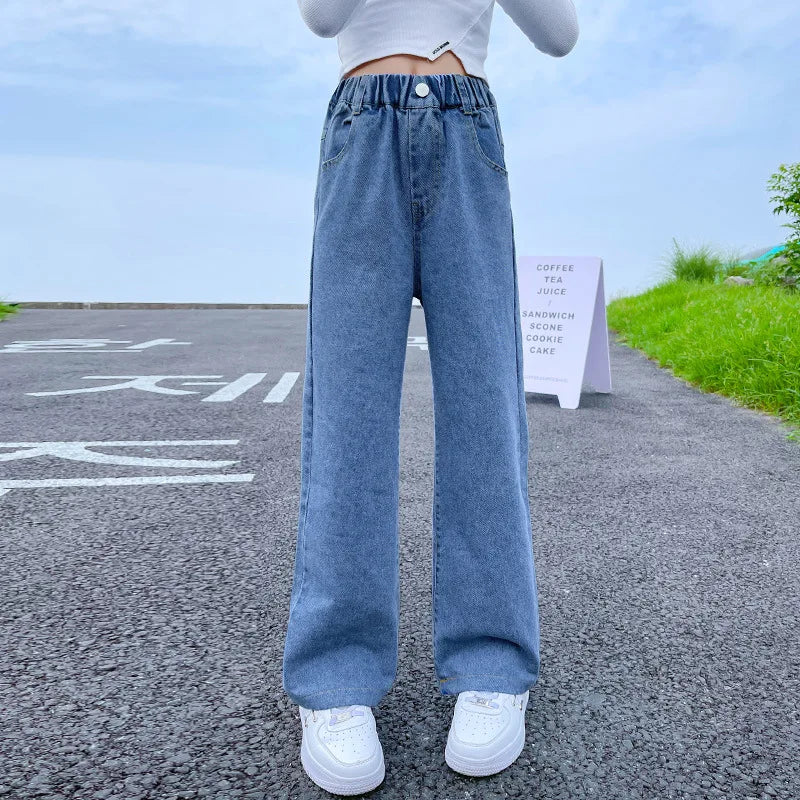 Autumn Winter Teen Girls Denim Wide Leg Pants