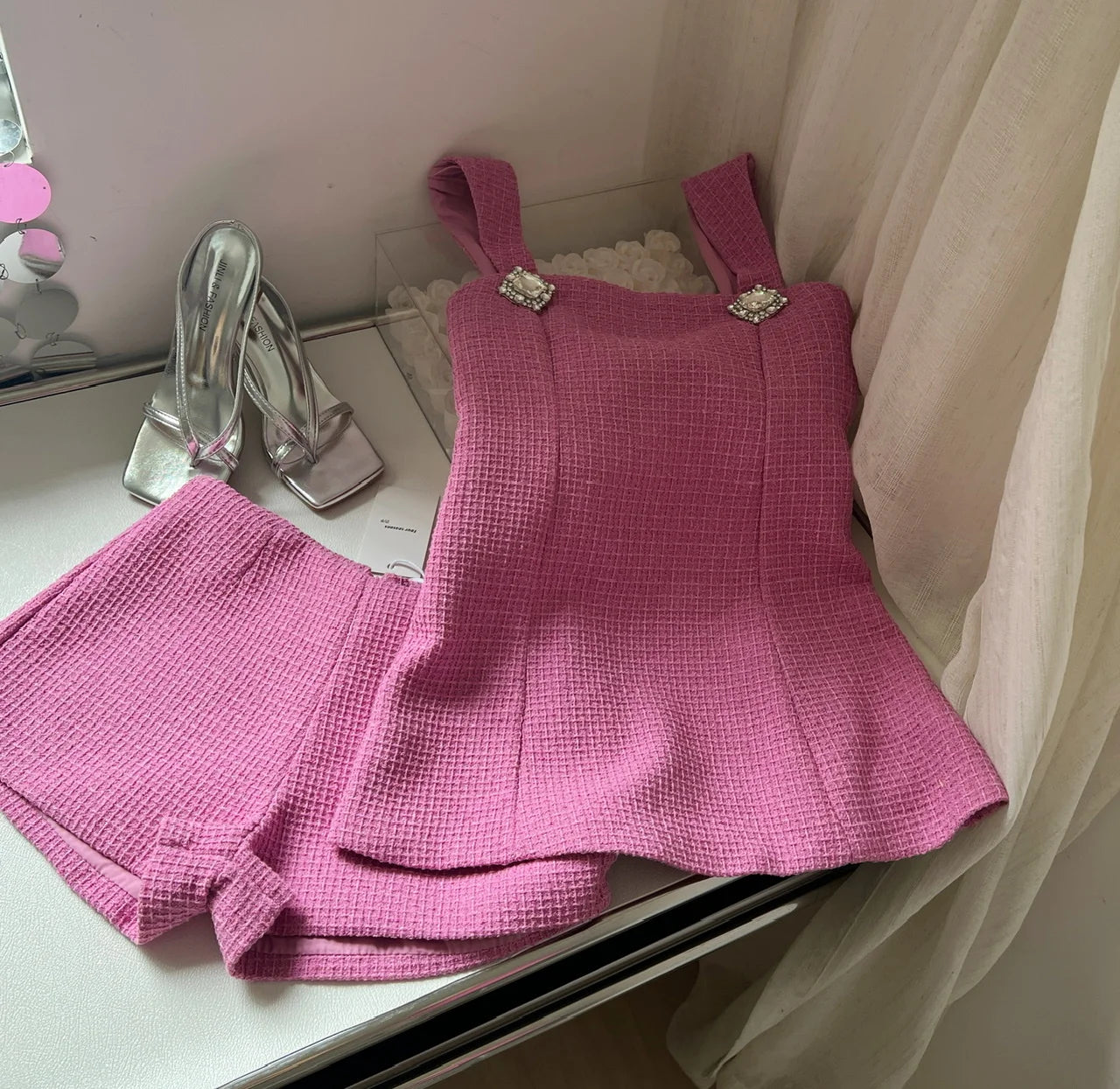 Korean Style Backless Bow Two-Piece Set