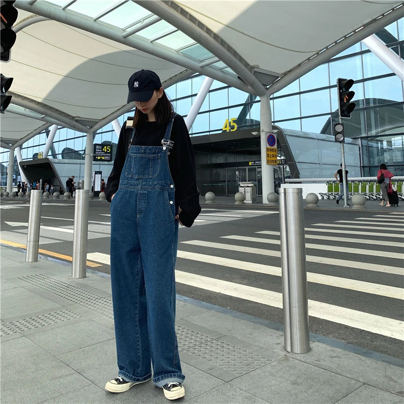 S-5XL Women Denim Overalls Korean Style Loose Wide Leg Jeans Oversized Straight Jumpsuit 2023 New Spring Autumn Strap Trousers