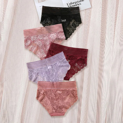 Sexy Lace Transparent Panties Mid Waist Embroidered