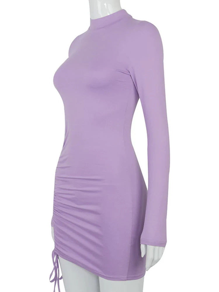 Long Sleeve Ruched Bodycon Mini Dress