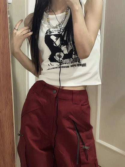 Grunge Print Sleeveless Tank Top for Women