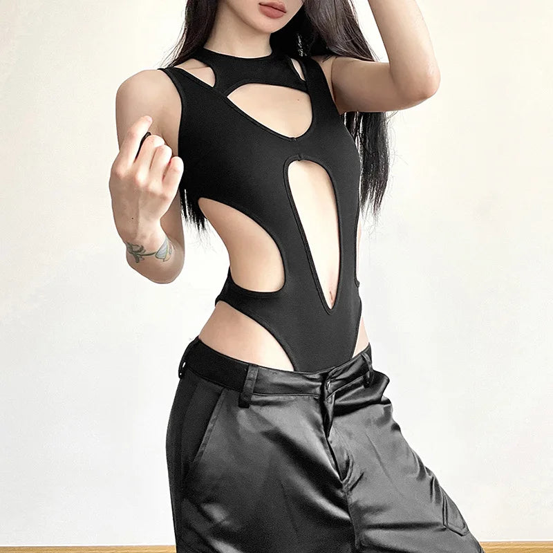 Gothic Hollow Out Backless Bodysuit