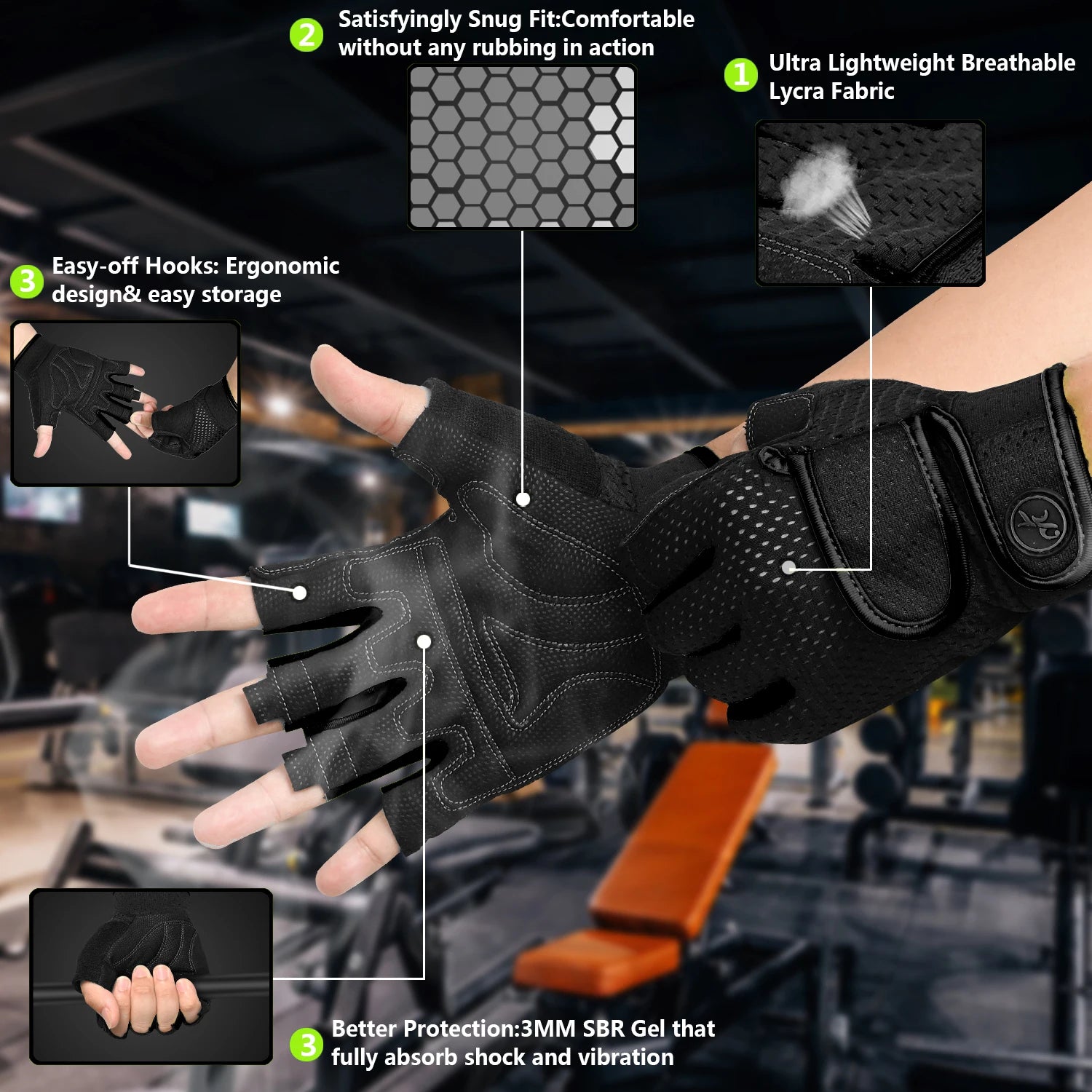 MOREOK Gym Gloves - Non-slip Weight Lifting Gloves