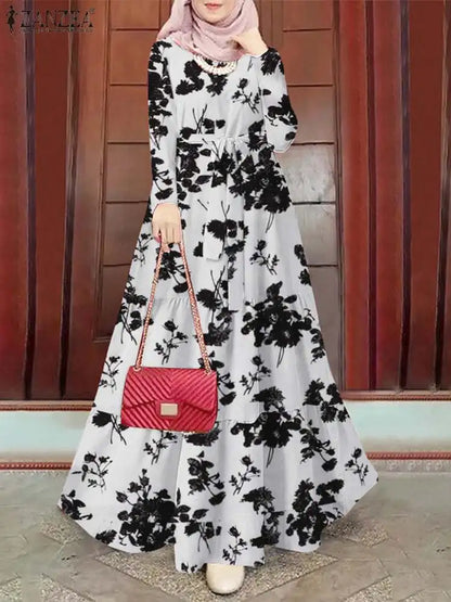 ZANZEA Spring Floral Printed Muslim Dress