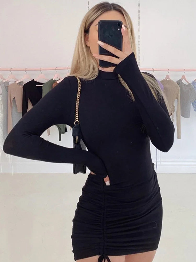 Long Sleeve Ruched Bodycon Mini Dress