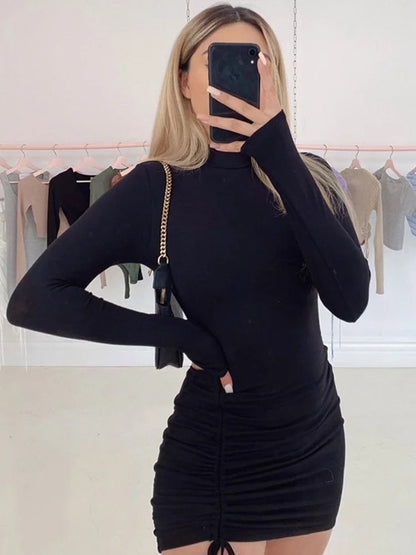 Long Sleeve Ruched Bodycon Mini Dress
