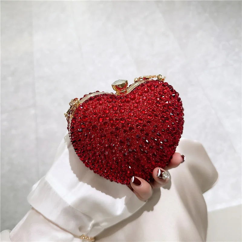 Luxury Diamond Inlay Heart Shaped Crystal Clutch Purse