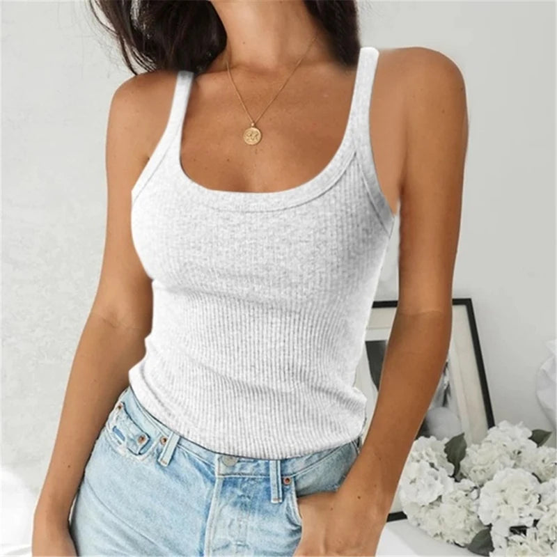 O Neck Summer Knit Vest Sleeveless Women Sexy Basic T-Shirt