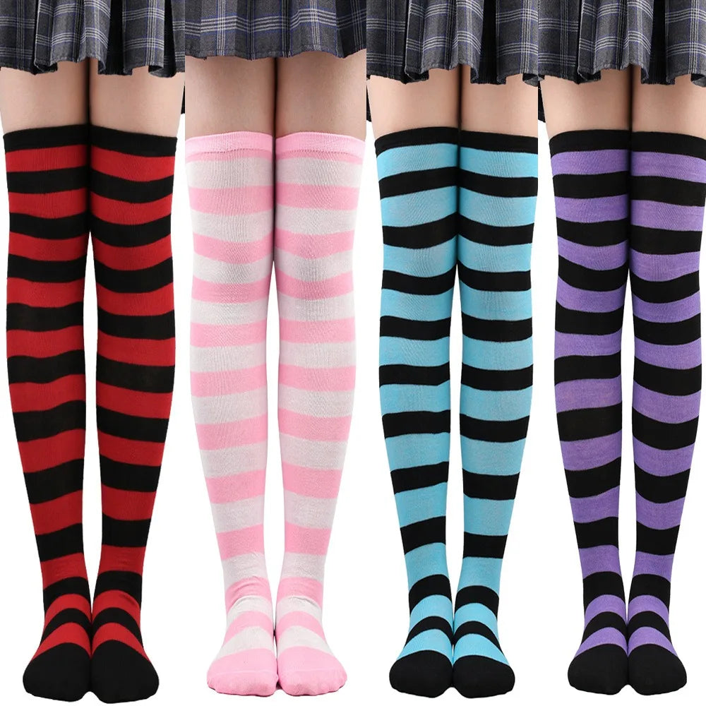 Color Striped Over Knee Socks